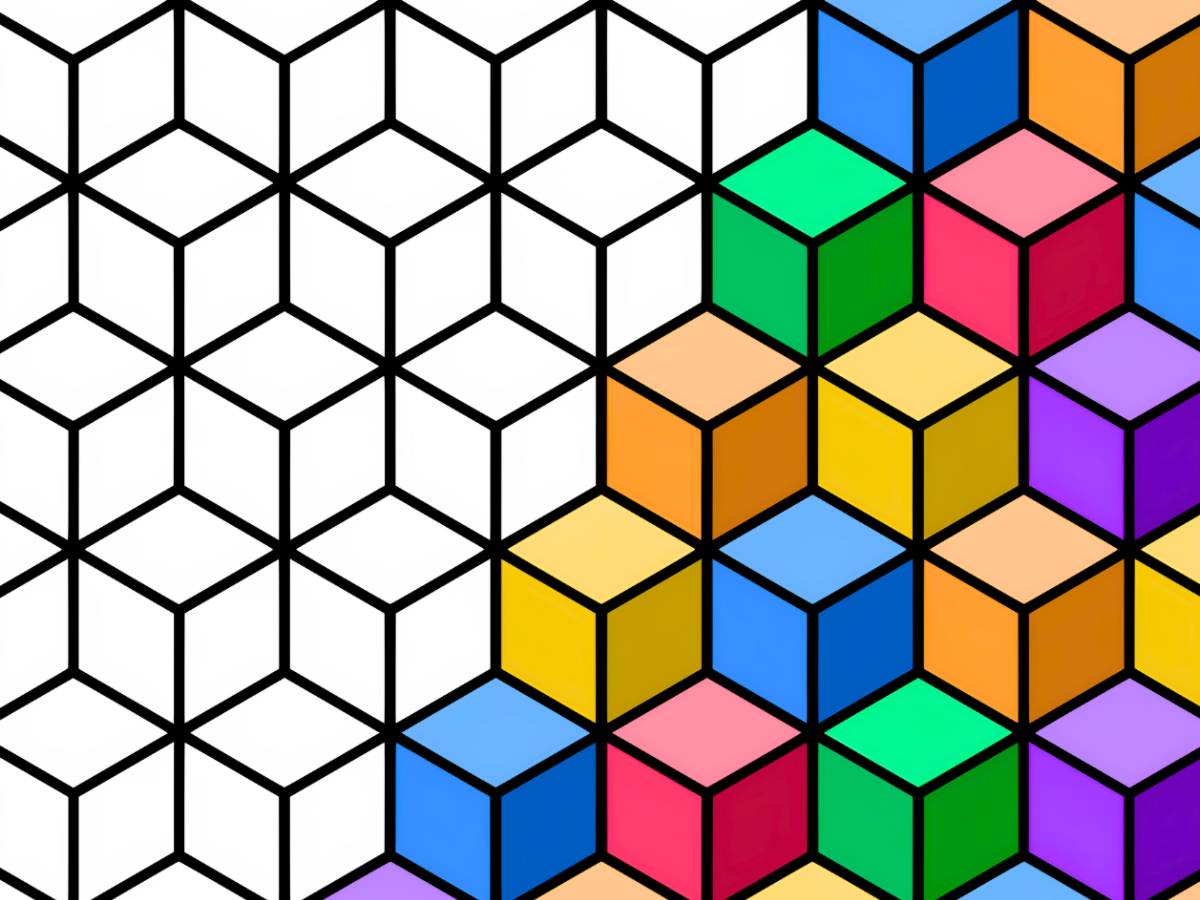 Colorful geometric cubes pattern coloring artwork
